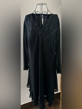 Black Beaded Black Dress & Pouch